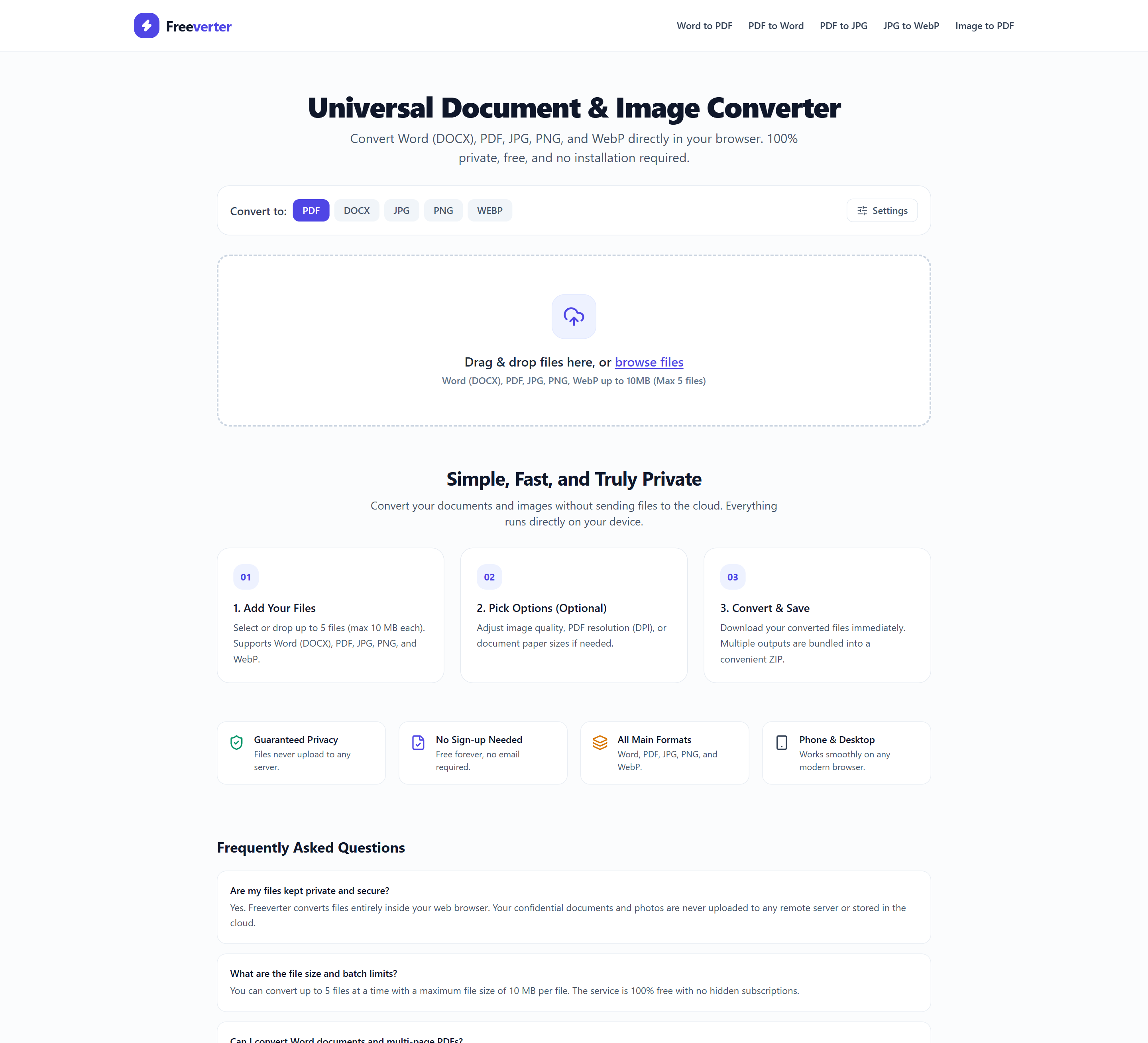 Freeverter – Private & Instant Client-Side File Converter Preview